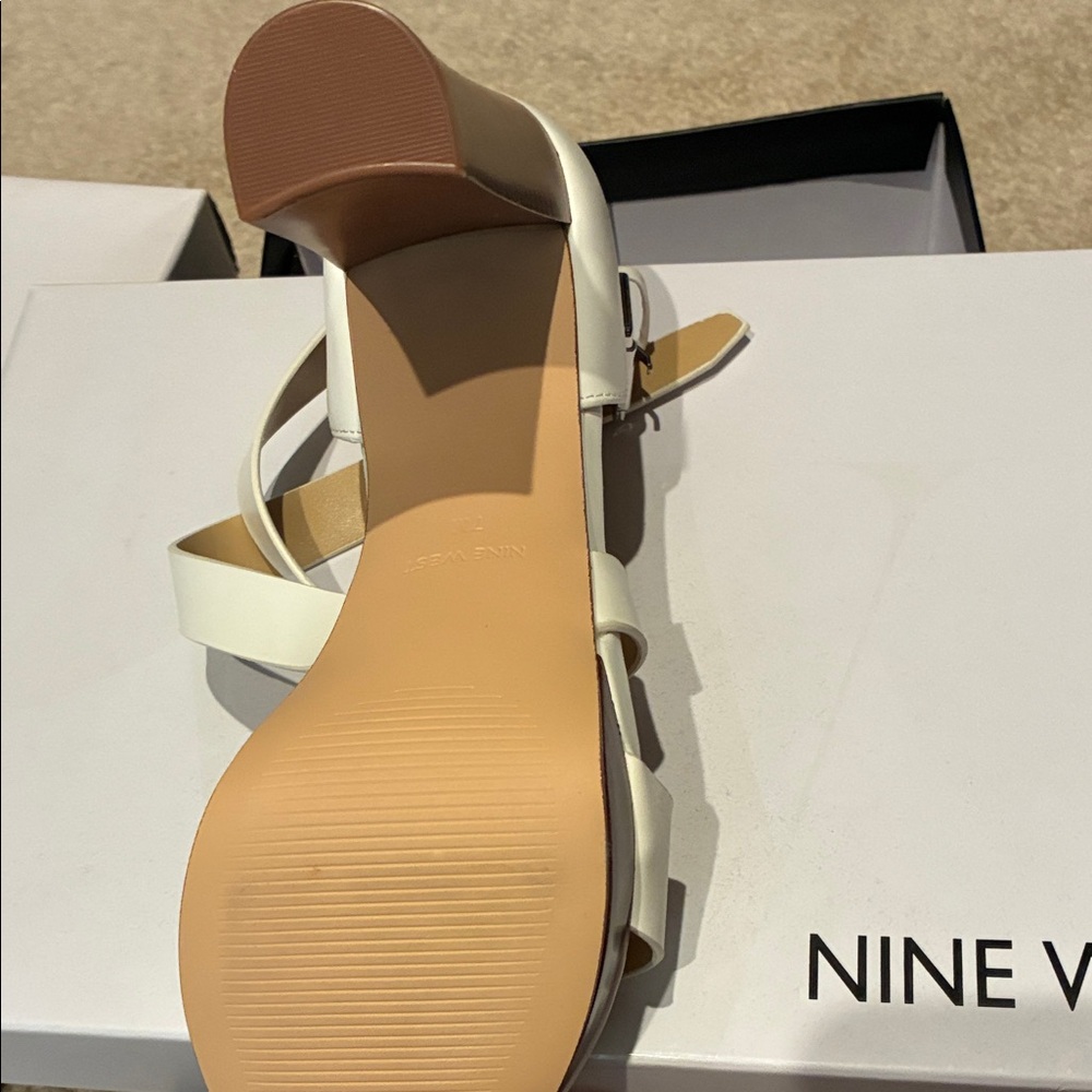 Nine West White leather sandals strap chunky heel size 7 NWOT - Picture 2 of 10